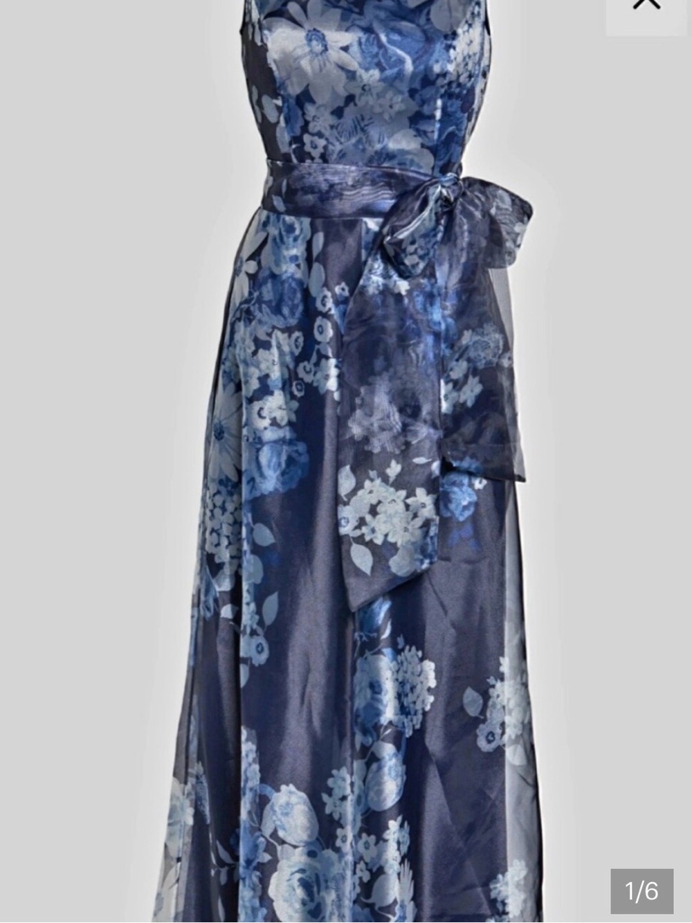 Eliza J Navy and Blue Floral Maxi Jumpsuit Dress with Bow Waist